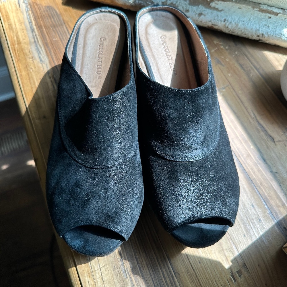 Chocolate blu suede wedge